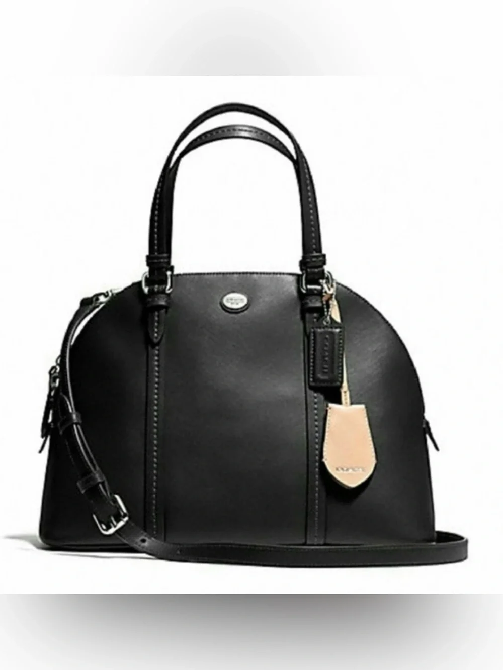 Coach Peyton Cora Black Saffiano Leather Domed Satchel Crossbody